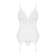 Сатиновый кружевной корсет Obsessive 810-COR-2 babydoll & thong S/M, белый, корсет, танга