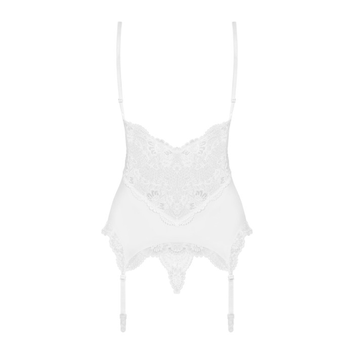 Сатиновый кружевной корсет Obsessive 810-COR-2 babydoll & thong L/XL, белый, корсет, танга