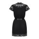 Сатиновый открытый пеньюар на поясе Obsessive 810-PEI–1 peignoir black S/M, черный