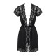 Сатиновый открытый пеньюар на поясе Obsessive 810-PEI–1 peignoir black L/XL, черный