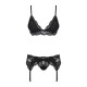 Кружевной комплект белья Obsessive 810-SEG-1 L/XL Black, бюстгальтер, стринги, пояс для чулок