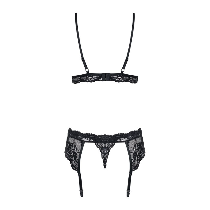 Кружевной комплект белья Obsessive 810-SEG-1 L/XL Black, бюстгальтер, стринги, пояс для чулок