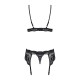 Кружевной комплект белья Obsessive 810-SEG-1 L/XL Black, бюстгальтер, стринги, пояс для чулок