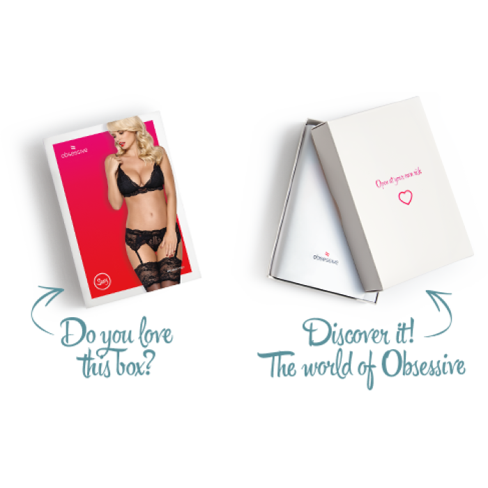 Кружевной комплект белья Obsessive 810-SEG-1 L/XL Black, бюстгальтер, стринги, пояс для чулок