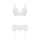 Кружевной комплект белья Obsessive 810-SEG-2 S/M White, бюстгальтер, стринги, пояс для чулок