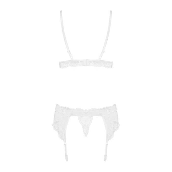 Кружевной комплект белья Obsessive 810-SEG-2 S/M White, бюстгальтер, стринги, пояс для чулок
