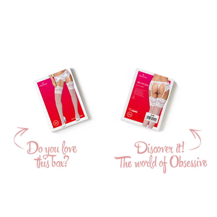 Чулки под пояс с широким кружевом Obsessive 810-STO-2 stockings L/XL, белые