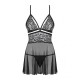 (SALE) Еротичний мереживний комплект із сіточкою Obsessive 838-BAB-1babydoll & thong black S/M, чорний, пен