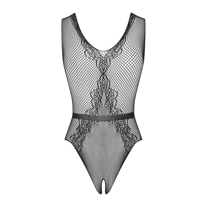 (SALE) Сетчатый бодистокинг с доступом Obsessive B115 teddy S/M/L, черный