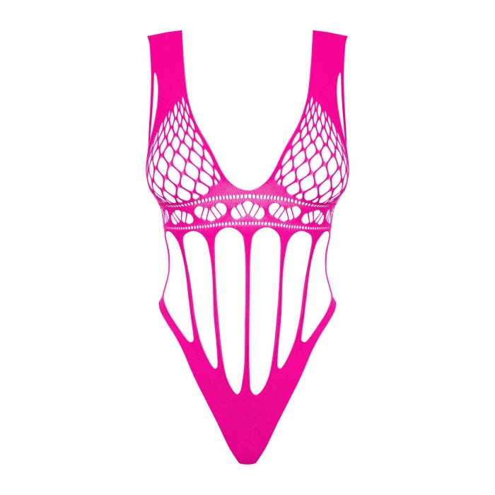 Сетчатый бодистокинг с продольными вырезами Obsessive B121 teddy S/M/L, розовый