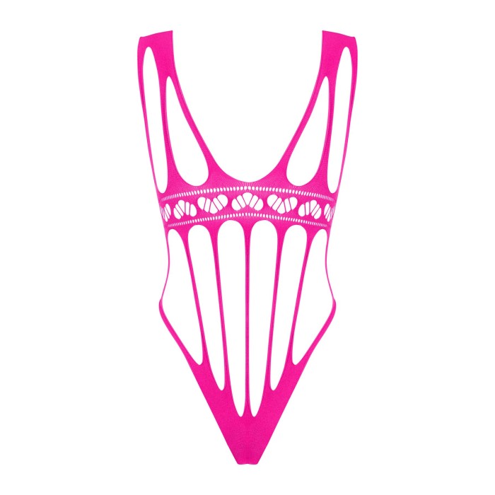 Сетчатый бодистокинг с продольными вырезами Obsessive B121 teddy S/M/L, розовый