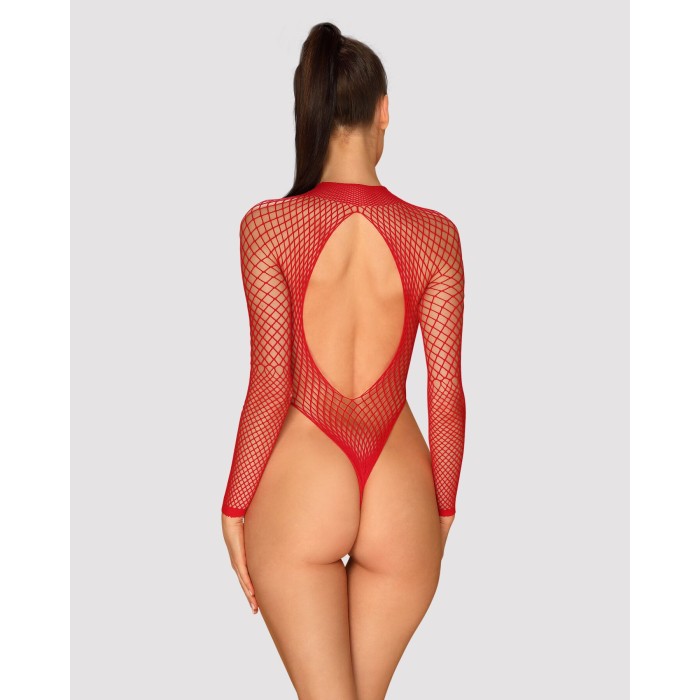 Сетчатый бодистокинг с длинным рукавом Obsessive B126 teddy red S/M/L, красный