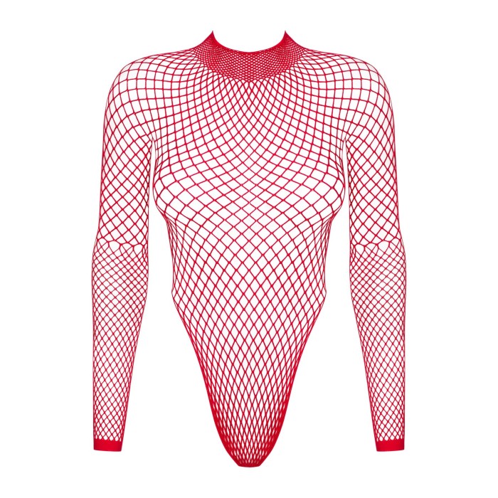 Сетчатый бодистокинг с длинным рукавом Obsessive B126 teddy red XL/XXL, красный