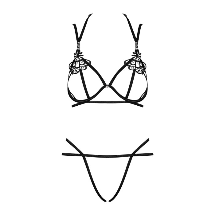 Еротичний комплект зі стреп Obsessive Badossa 2-pcs set S/M, чорний, з доступом, бюстгальтер, стрінг