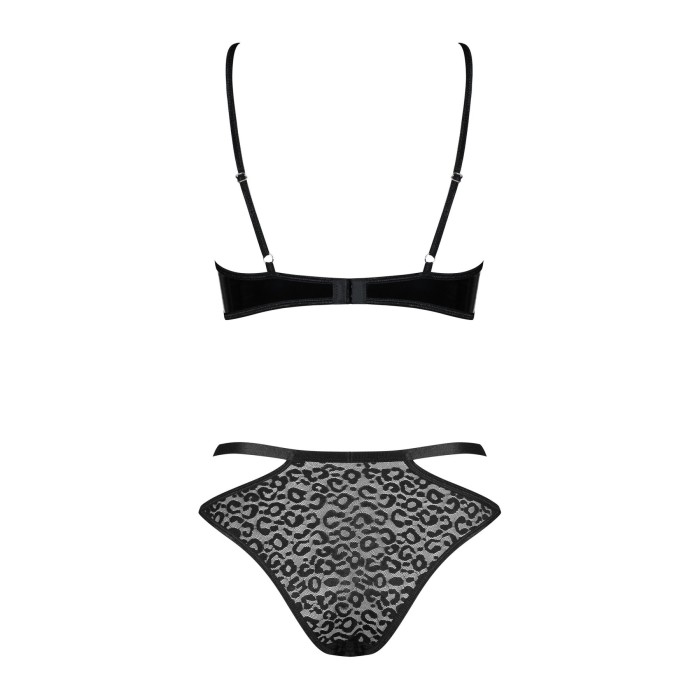 Еротичний комплект під латекс зі стрепами Obsessive Bagirela 2-pcs set S/M, чорний, під леопард, бюс