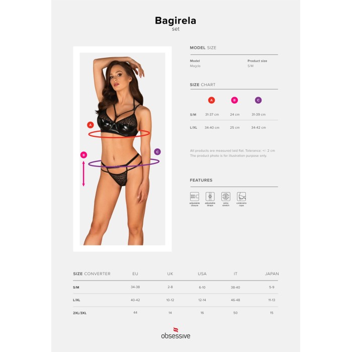 Еротичний комплект під латекс зі стрепами Obsessive Bagirela 2-pcs set S/M, чорний, під леопард, бюс