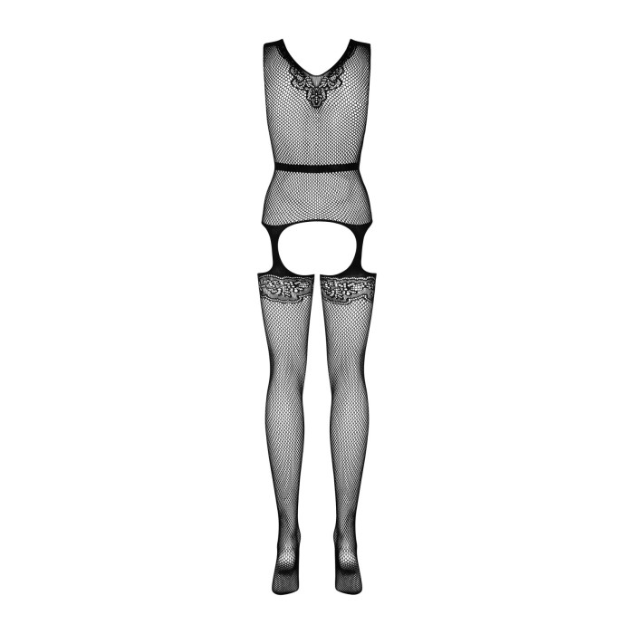 (SALE) Бодістокінг Obsessive Bodystocking F217 S/M/L, елегантний силуетний малюнок, імітація панчіх