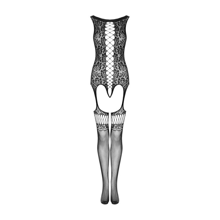 (SALE) Бодистокинг Obsessive Bodystocking F236 S/Ml/L, глубокое декольте, имитация шнуровки