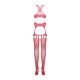 Бодістокінг Obsessive Bodystocking G313 S/M/L red, шнурівка, геометричний декор