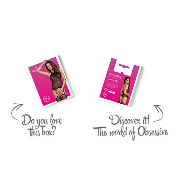 Бодістокінг Obsessive Bodystocking G316 S/M/L, квітковий декор, схрещені підв’язки