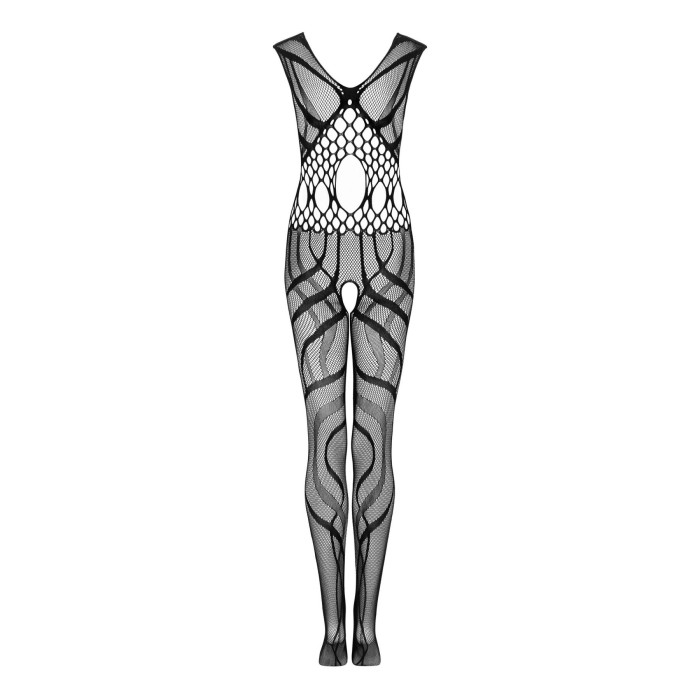 Сітчастий бодістокінг з вирізами та малюнком Obsessive Bodystocking G328 S/M/L, чорний, комбінезон