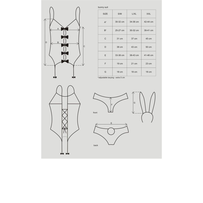 Еротичний костюм зайчика Obsessive Bunny suit 4 pcs costume pink S/M, рожевий, топ з підв’язками, тр