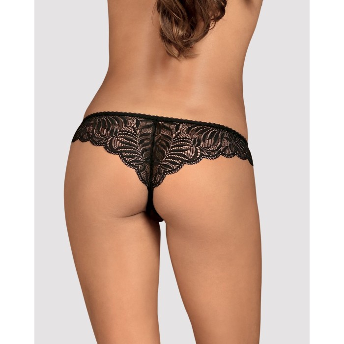 Кружевные танга с доступом Obsessive Contica crothchles thong L/XL, черные