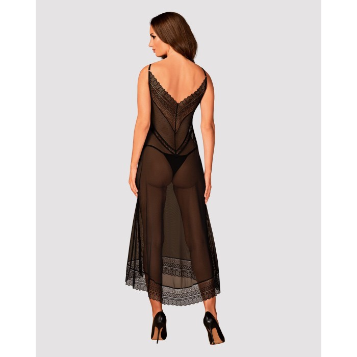 Полупрозрачная длинная сорочка Obsessive Estiqua chemise XL/2XL, черный, ассиметричный крой