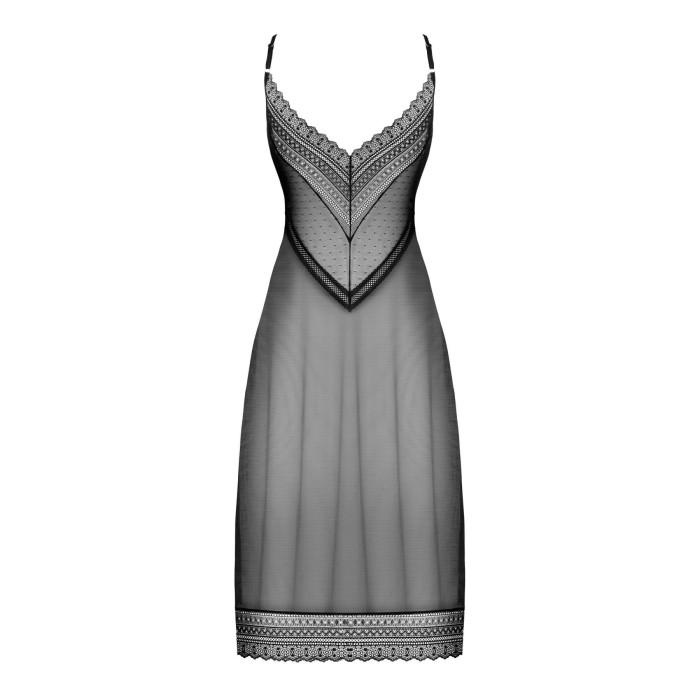 Полупрозрачная длинная сорочка Obsessive Estiqua chemise XL/2XL, черный, ассиметричный крой