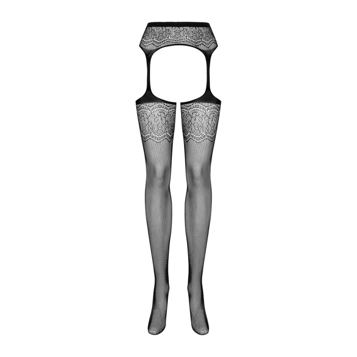 (SALE) Сітчасті панчохи-стокінги з квітковим малюнком Obsessive Garter stockings S207 S/M/L,чорні, імітація