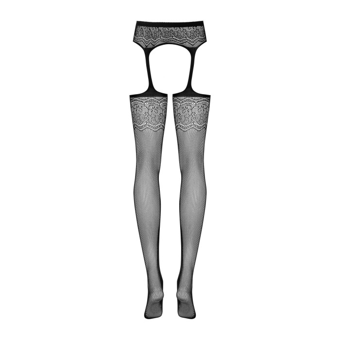 Сетчатые чулки-стокинги с цветочным рисунком Obsessive Garter stockings S207 XL/XXL, черные, имитаци