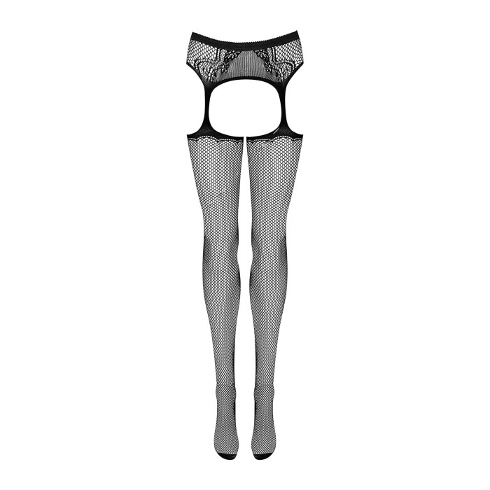 Сетчатые чулки-стокинги с узором на ягодицах Obsessive Garter stockings S232 S/M/L, черные, имитация