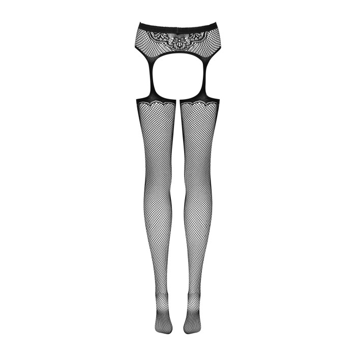 Сетчатые чулки-стокинги с узором на ягодицах Obsessive Garter stockings S232 S/M/L, черные, имитация