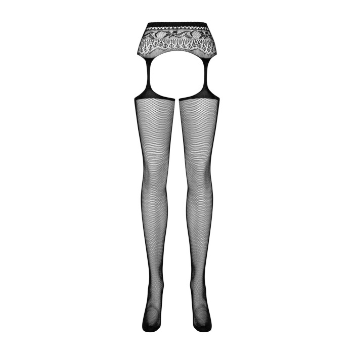 Сітчасті панчохи-стокінги з мереживним поясом Obsessive Garter stockings S307 XL/XXL, чорні, імітаці