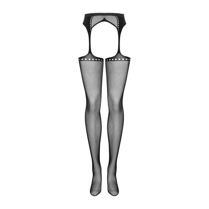 Сетчатые чулки-стокинги со стрелкой Obsessive Garter stockings S314 S/M/L, черные, имитация гартеров