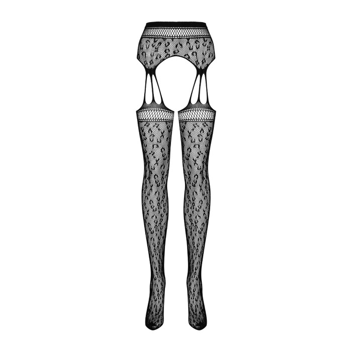 Сетчатые чулки-стокинги под леопард Obsessive Garter stockings S817 S/M/L, имитация гартеров, с дост