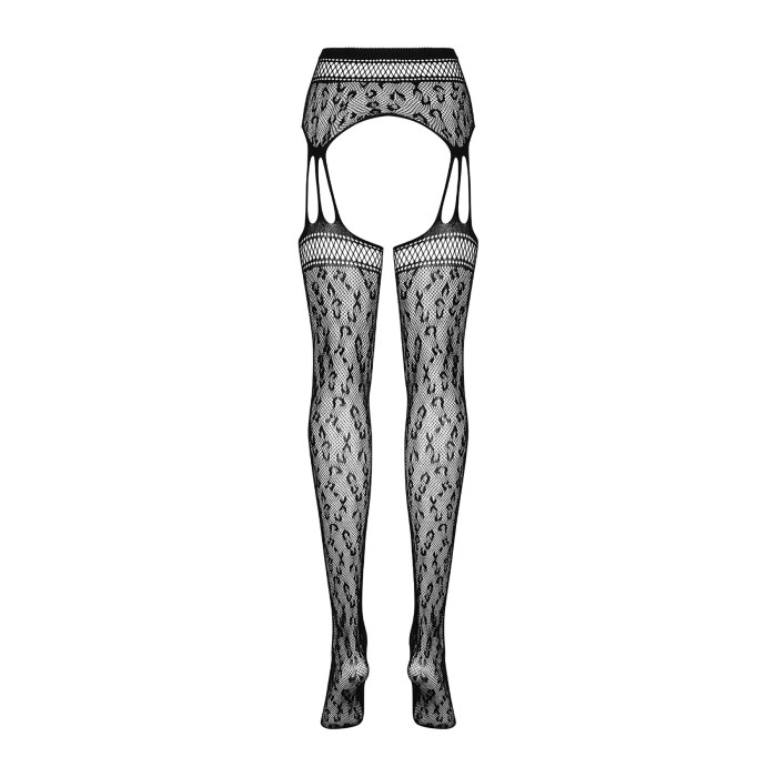 Сетчатые чулки-стокинги под леопард Obsessive Garter stockings S817 S/M/L, имитация гартеров, с дост