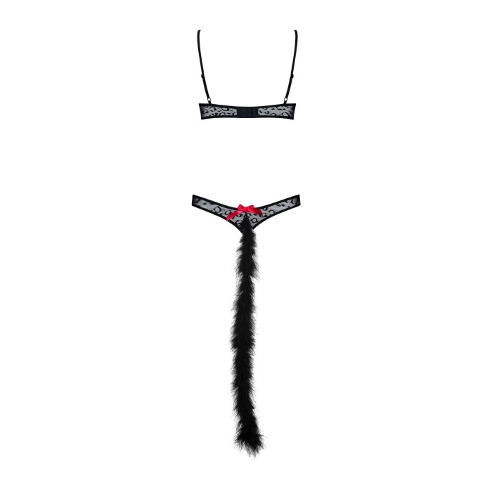 Еротичний костюм гепарду Obsessive Gepardina 3 pcs costume S/M, чорний, хутряне оздоблення, монокіні