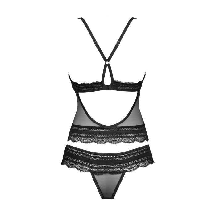 Полупрозрачный набор с украшениями Obsessive Ivannes top & thong L/XL, черный, топ и танга