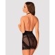 Полупрозрачная сорочка с открытой грудью Obsessive Lacrisia chemise XS/S, черная, с чокером