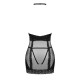Полупрозрачная сорочка с открытой грудью Obsessive Lacrisia chemise M/L, черная, с чокером