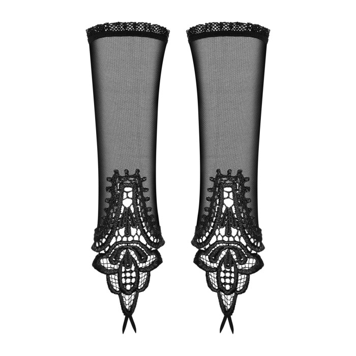 Сетчатые митенки с кружевом Obsessive Luiza mittens One size, черные