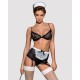 Эротический костюм горничной Obsessive Maidme set 5pcs S/M, бюстгальтер, пояс с фартуком, чулки, стр