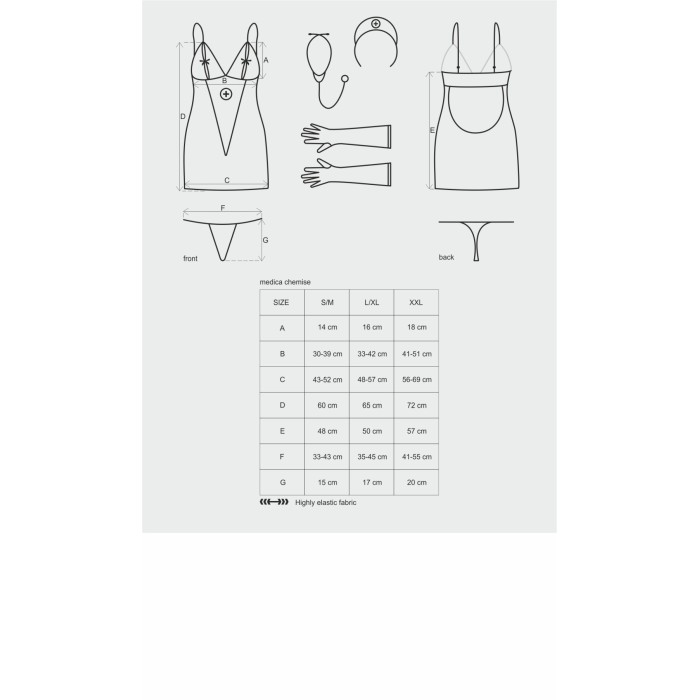 Эротический кружевной костюм медсестры Obsessive Medica dress 5pcs costume S/M, сорочка, перчатки, с