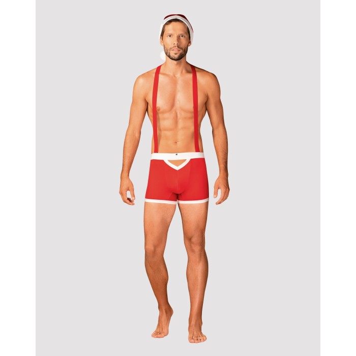 Мужской эротический костюм Санта-Клауса Obsessive Mr Claus L/XL, боксеры на подтяжках, шапочка с пом