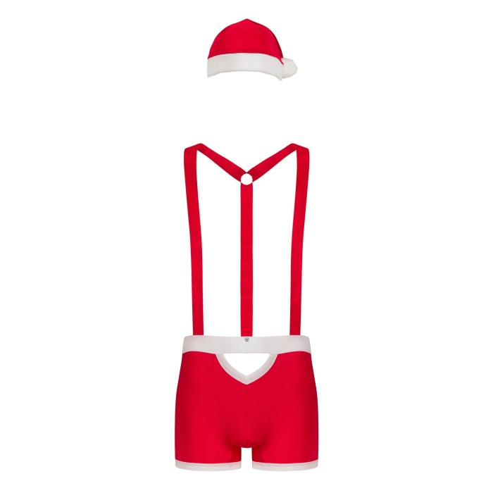 Мужской эротический костюм Санта-Клауса Obsessive Mr Claus L/XL, боксеры на подтяжках, шапочка с пом