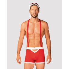 Мужской эротический костюм Санта-Клауса Obsessive Mr Claus 2XL/3XL, боксеры на подтяжках, шапочка с