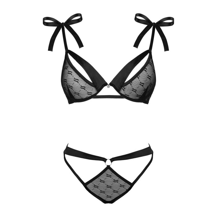 (SALE) Напівпрозорий еротичний комплект Obsessive Obsessivia 2-pcs set black S/M, бюстгальтер та трусики, а