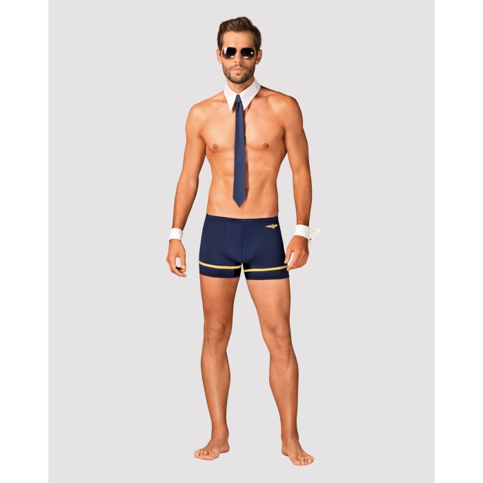 Эротический костюм пилота Obsessive Pilotman set 2XL/3XL, боксеры, манжеты, воротник с галстуком, оч