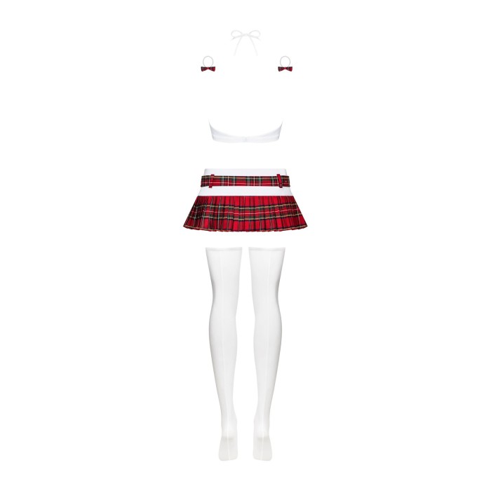 Еротичний костюм школярки з мініспідницею Obsessive Schooly 5pcs costume S/M, біло-червоний, топ, сп